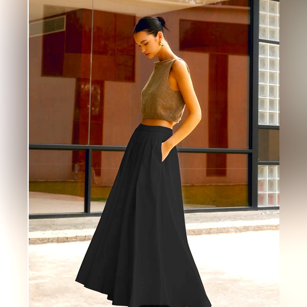 NWT Commense Linen Pleated Maxi Skirt